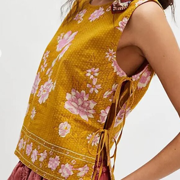 NWT FREE PEOPLE Women's Mustard Floral Faded Gardens Tank sz S - Picture 6 of 10